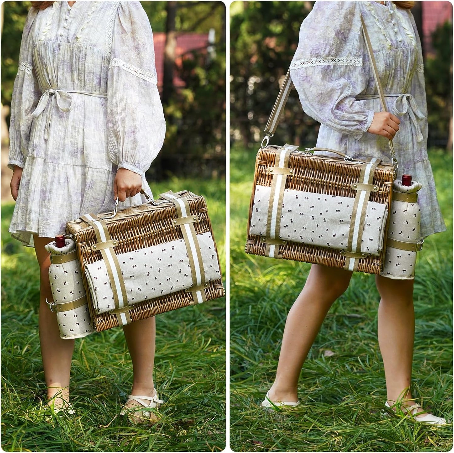 19Pcs Picnic Basket for 2 with Blanket