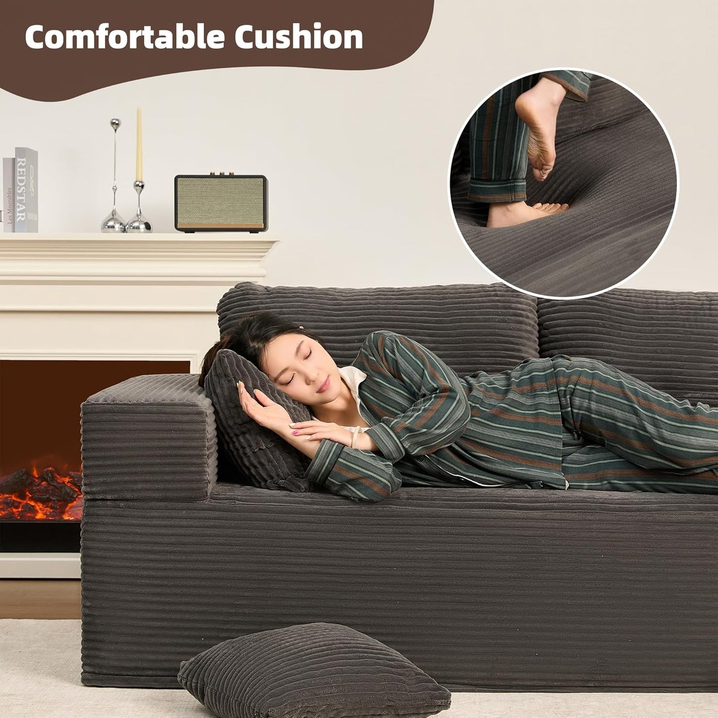 107" Boneless Couch with Deep Seat Cloud Sectional Couch for Living Room