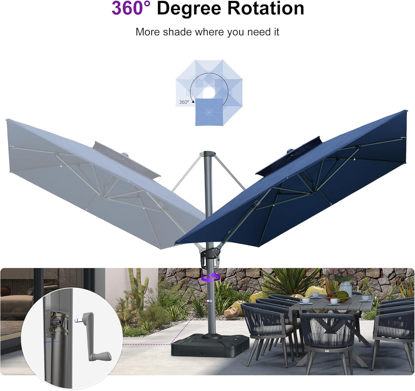 12ft Patio Umbrella with Base Large Outdoor Square Umbrella