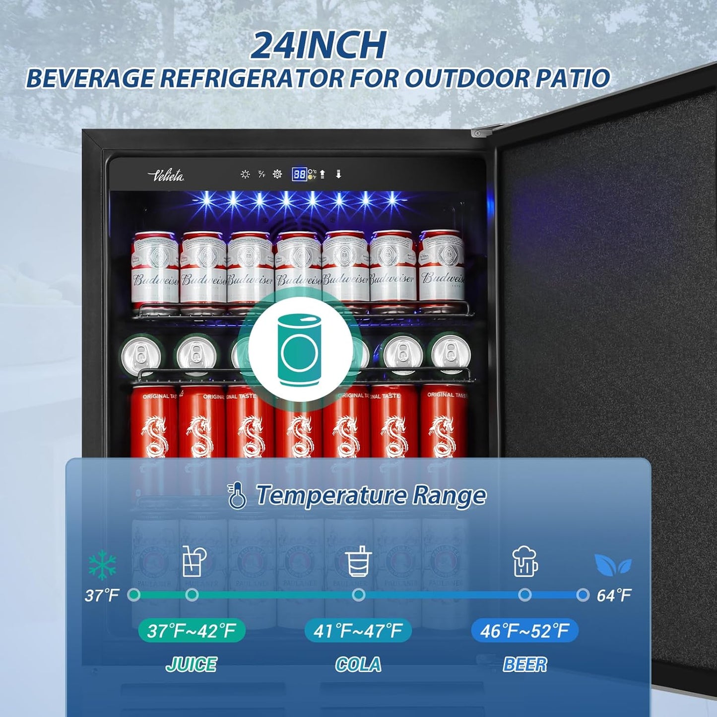 24 Inch Beverage Refrigerator Outdoor Under Counter Beverage Cooler for Patio