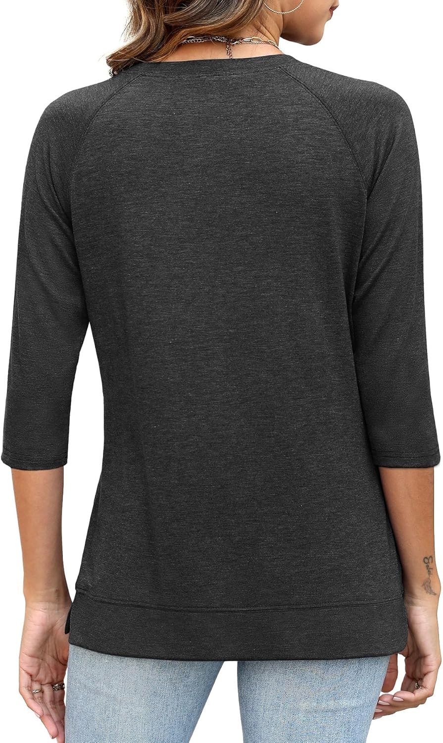 3/4 Sleeve Crew Neck Shirts Loose Fit Tunic Blouses Summer Tees