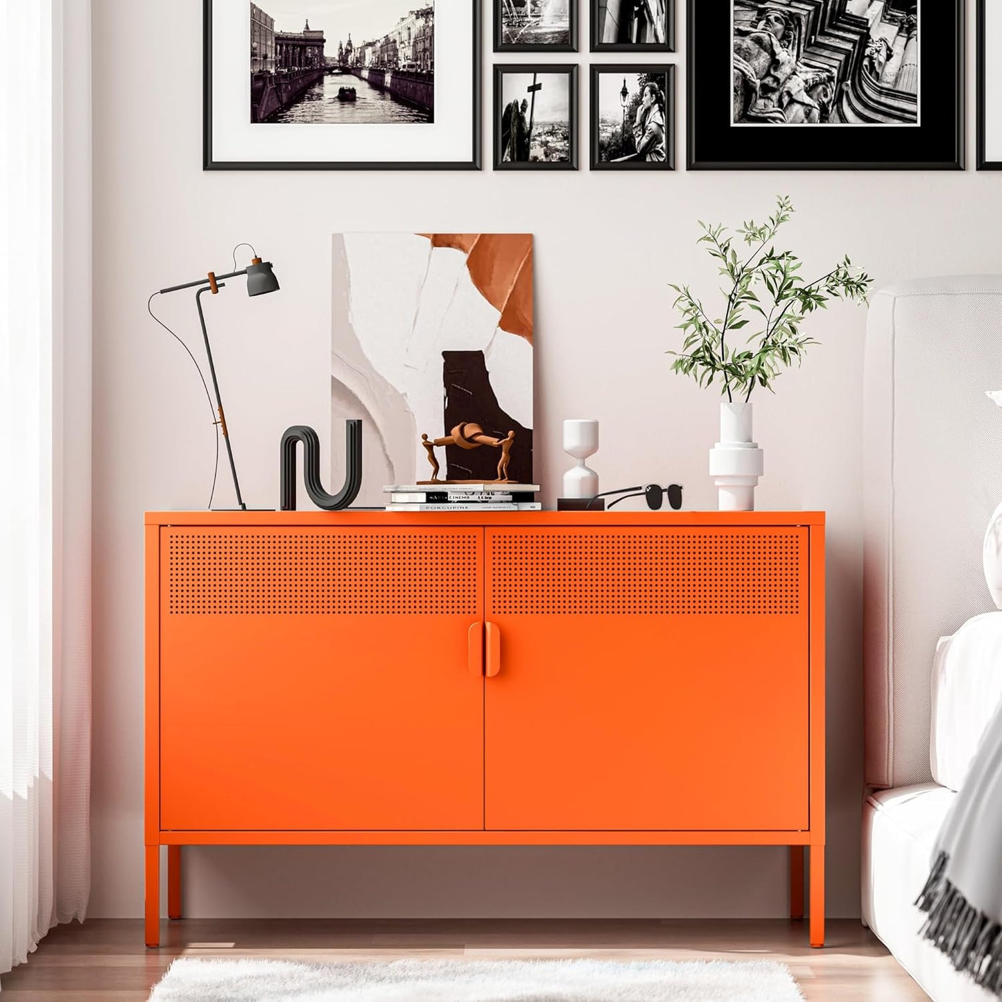 2 Door Storage Sideboard Metal Storage Cabinet with 2 Adjustable Shelf