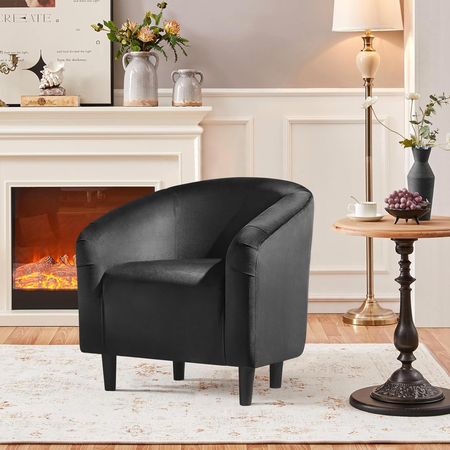 Yaheetech Accent Barrel Chair Boucle Fabric Club Chair