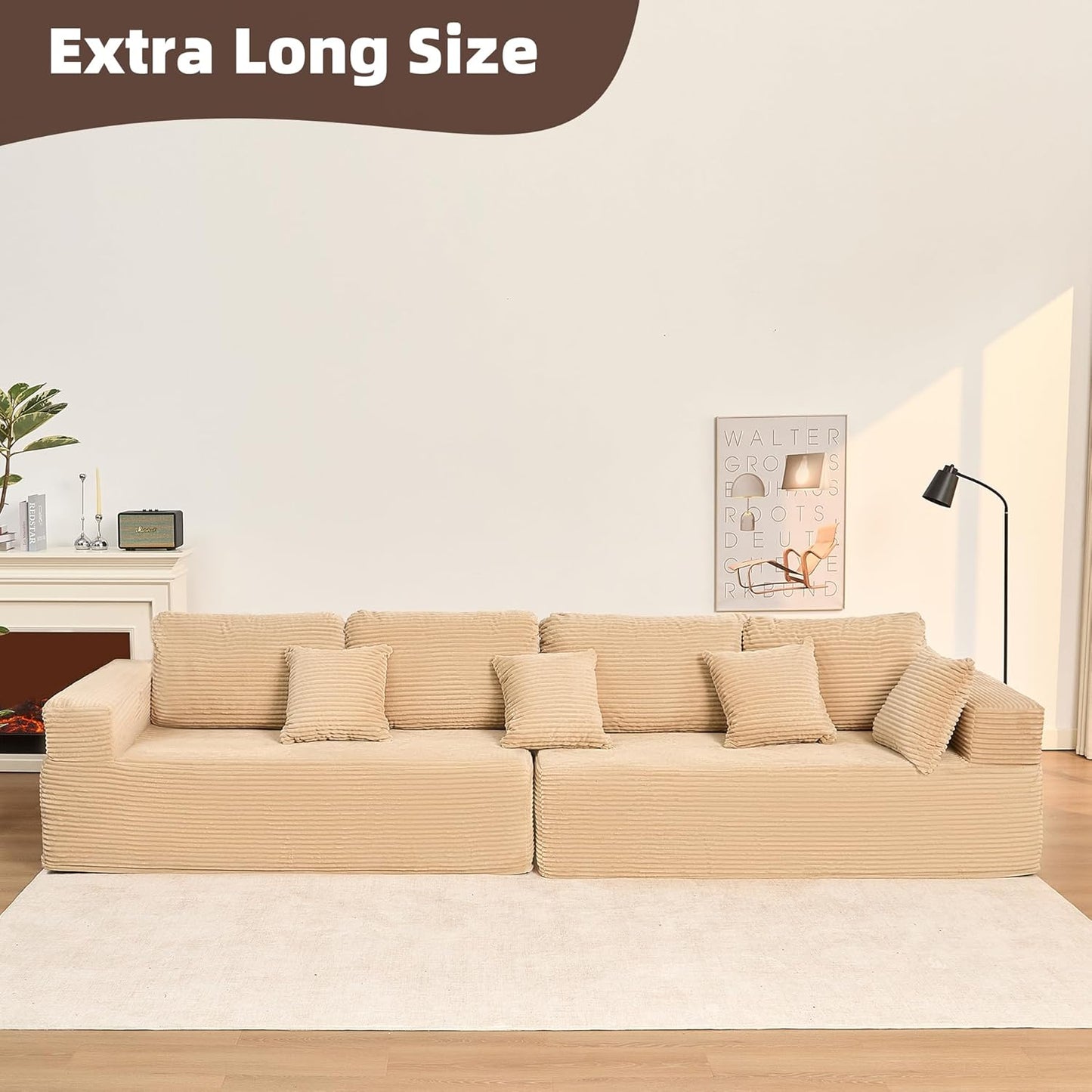 107" Boneless Couch with Deep Seat Cloud Sectional Couch for Living Room