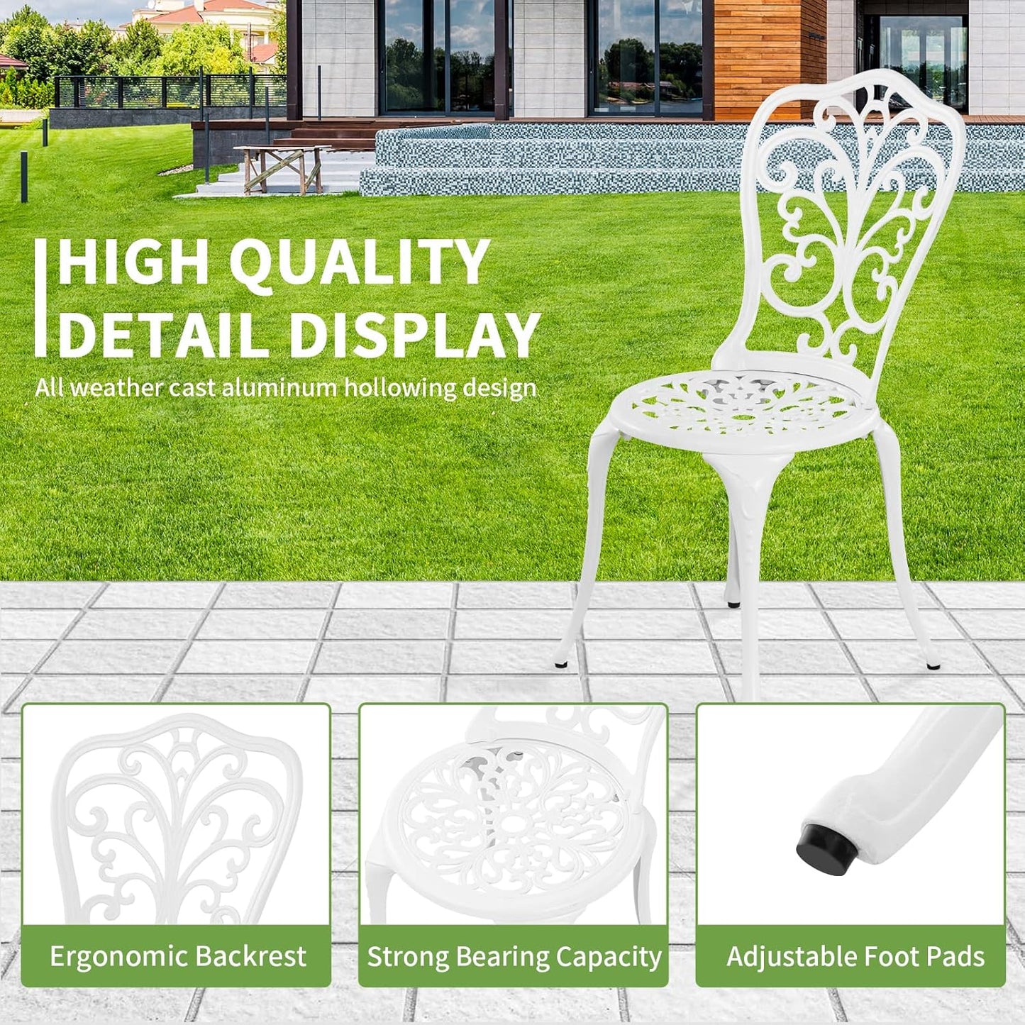 Patio Bistro Set 3 Piece Outdoor Cast Aluminum Outdoor Bistro Table