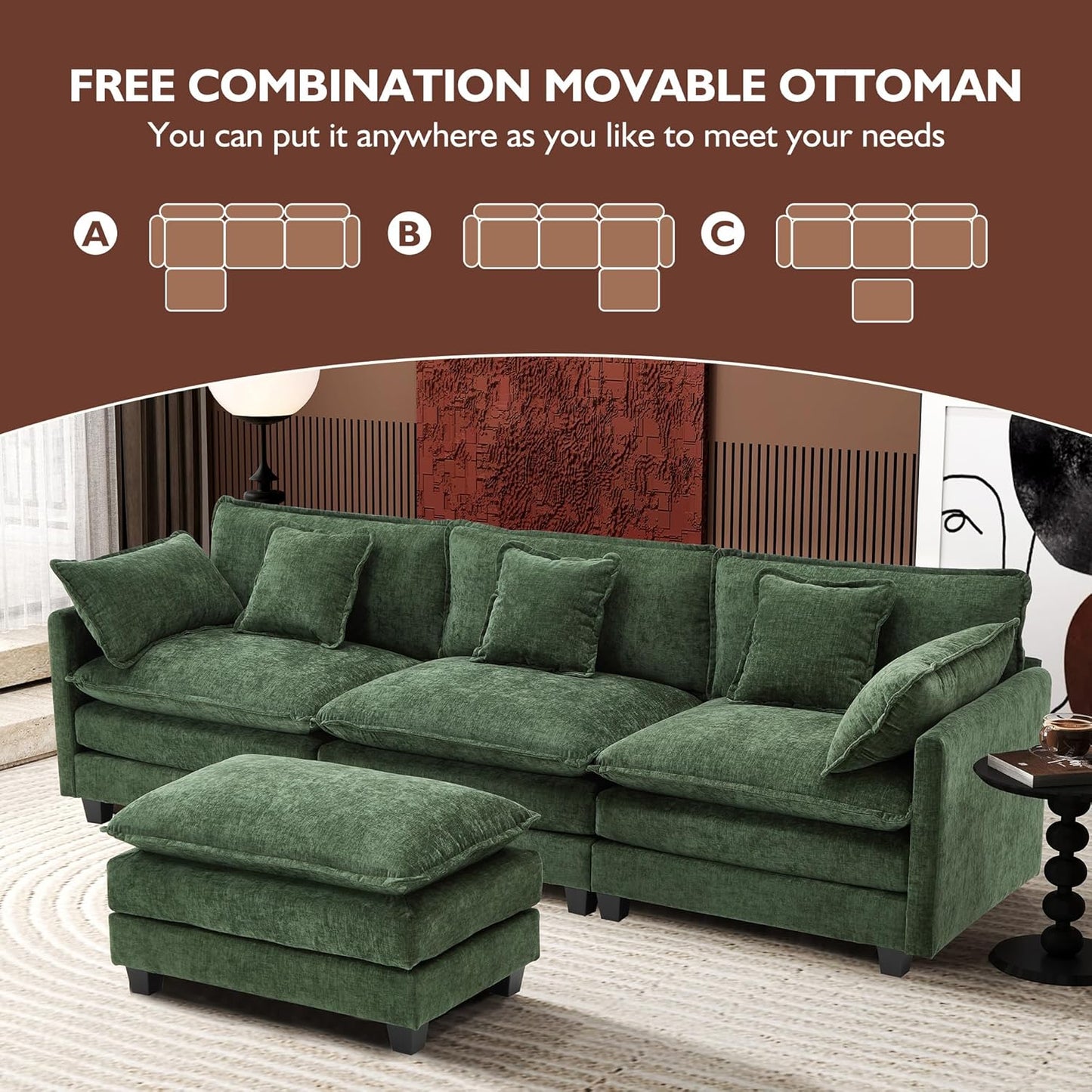 146" U-Shaped Modern Sofa Modular Sectional Cloud Couch