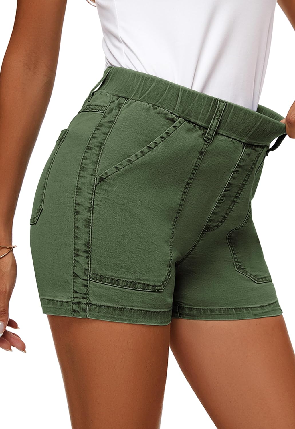 Womens Jean Shorts High Waisted Summer Cotton Elastic Waist Denim Shorts with Pockets