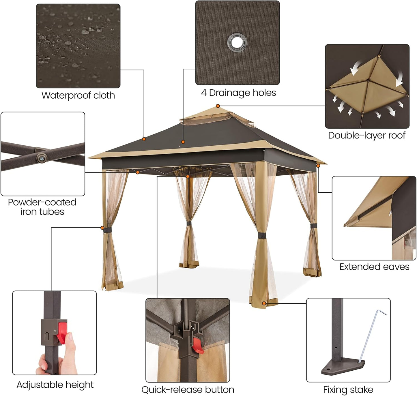11x11 Pop Up Gazebo Canopy Tent with Mesh Netting and Sandbags