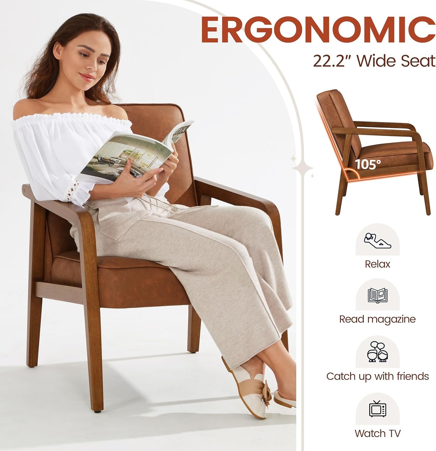 Yaheetech Accent Chair Armchair with Strong Wood Frame