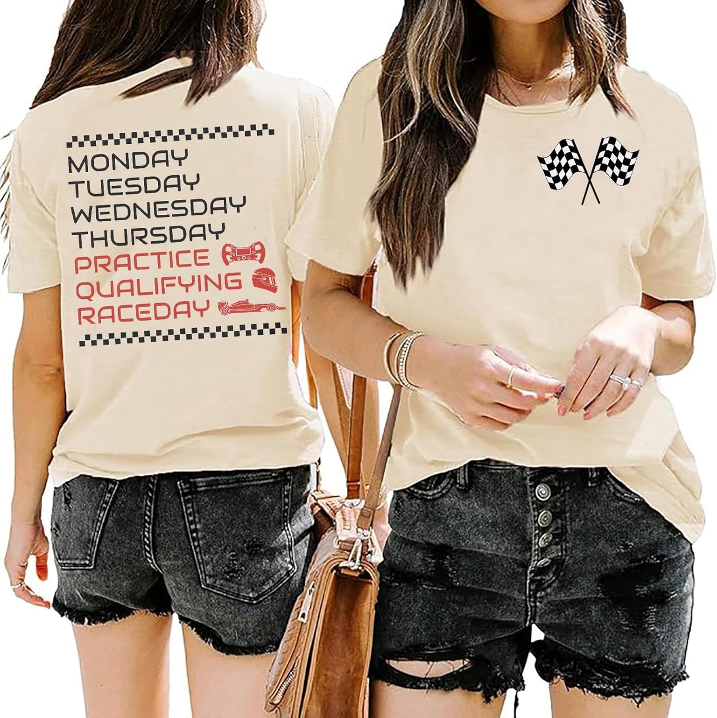 Racing Cars Shirts for Women Checkered Flag Print T-Shirt
