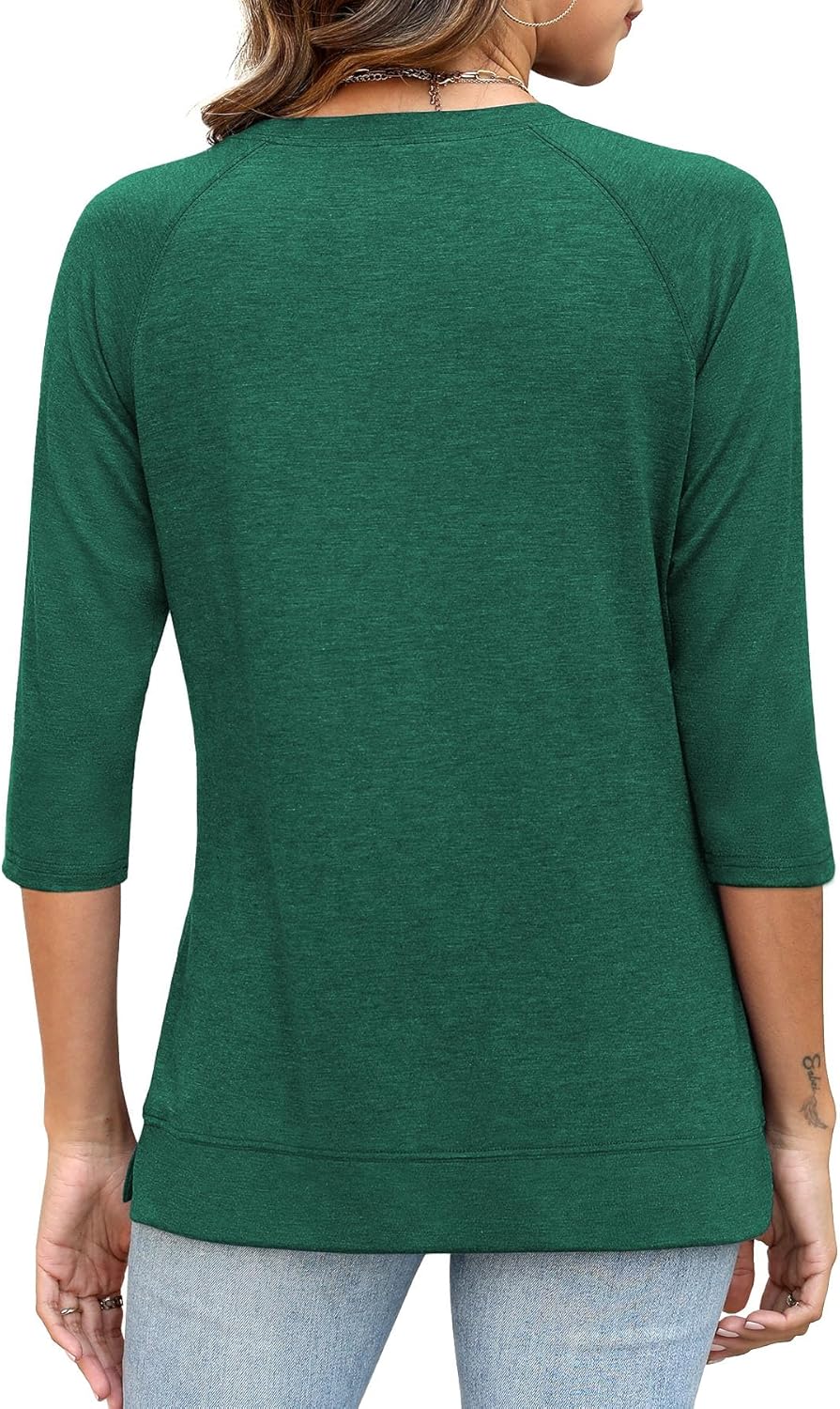 3/4 Sleeve Crew Neck Shirts Loose Fit Tunic Blouses Summer Tees