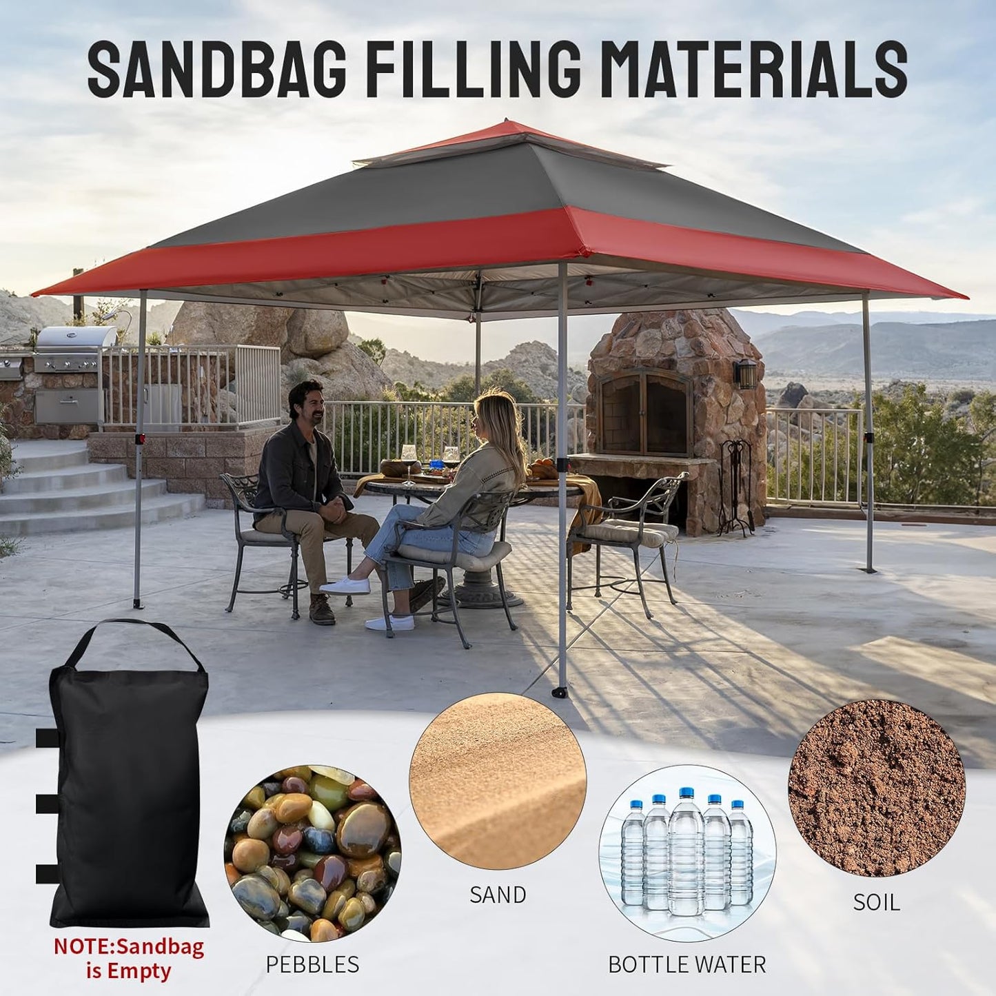 13x13 Pop Up Gazebo Canopy Tent with Wheeled Storage Bag Grey