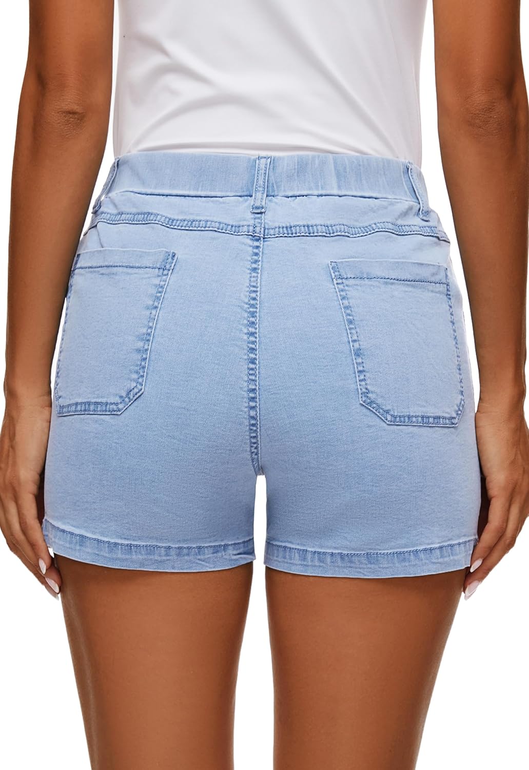 Womens Jean Shorts High Waisted Summer Cotton Elastic Waist Denim Shorts with Pockets