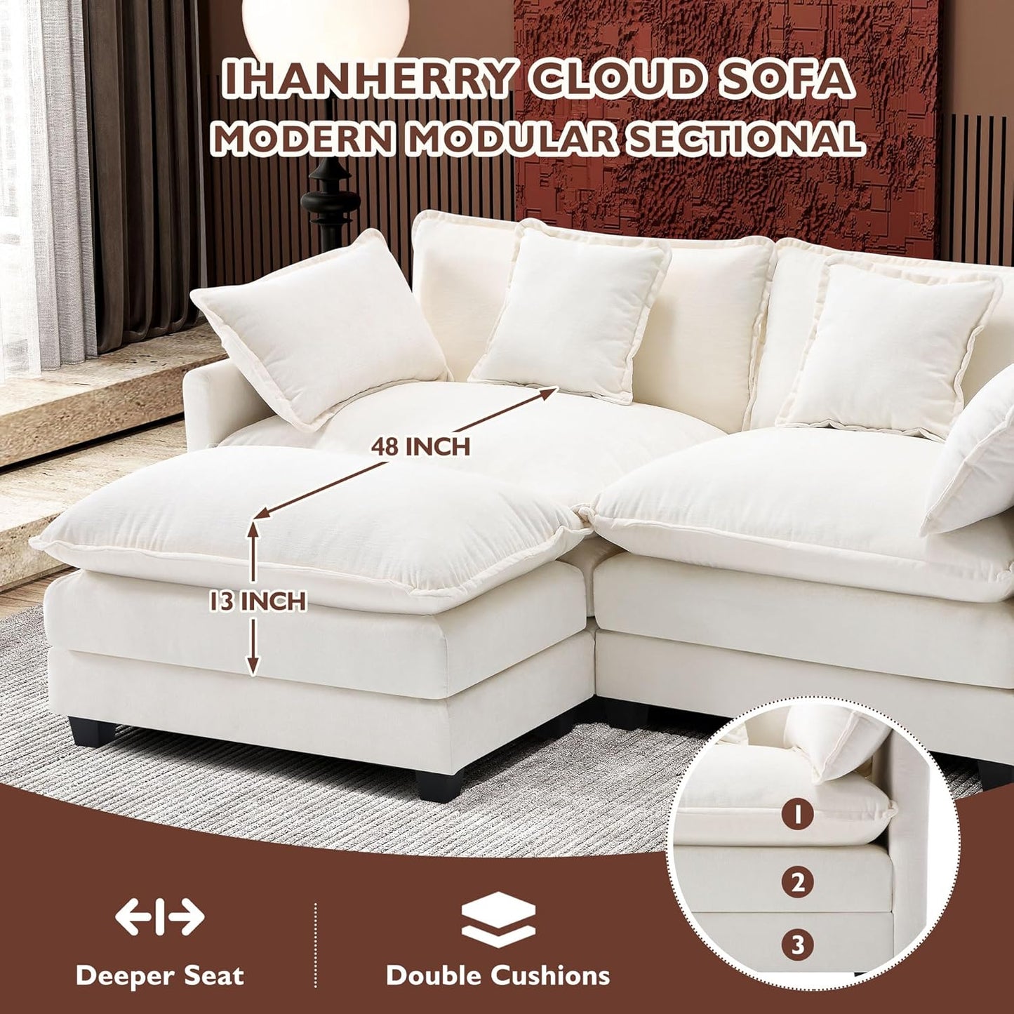 146" U-Shaped Modern Sofa Modular Sectional Cloud Couch