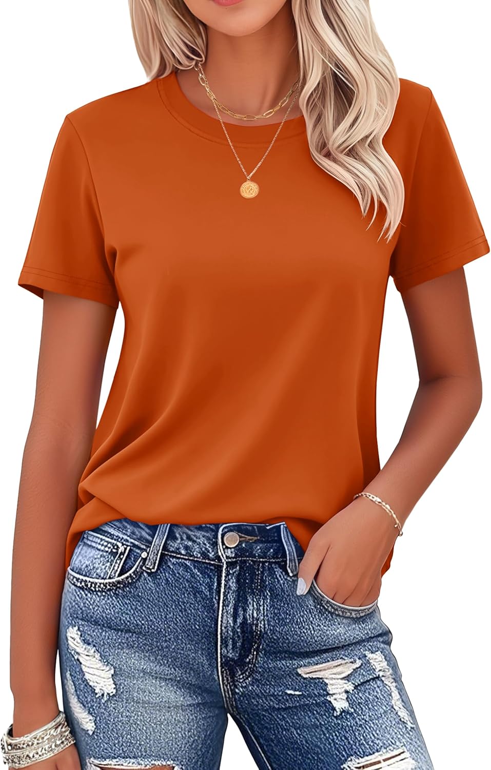 Women's Cotton T-Shirts Short-Sleeve Shirts Crew-Neck Tops