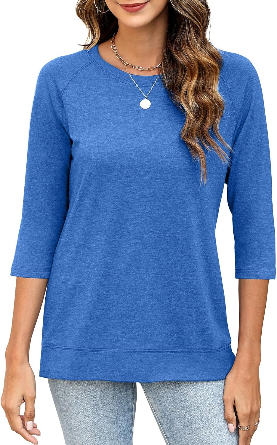 3/4 Sleeve Crew Neck Shirts Loose Fit Tunic Blouses Summer Tees