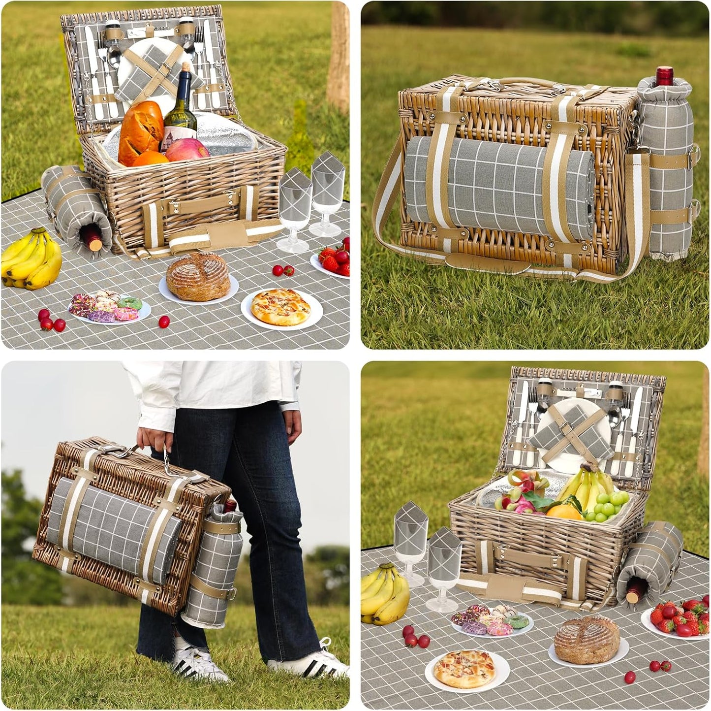 19Pcs Picnic Basket for 2 with Blanket