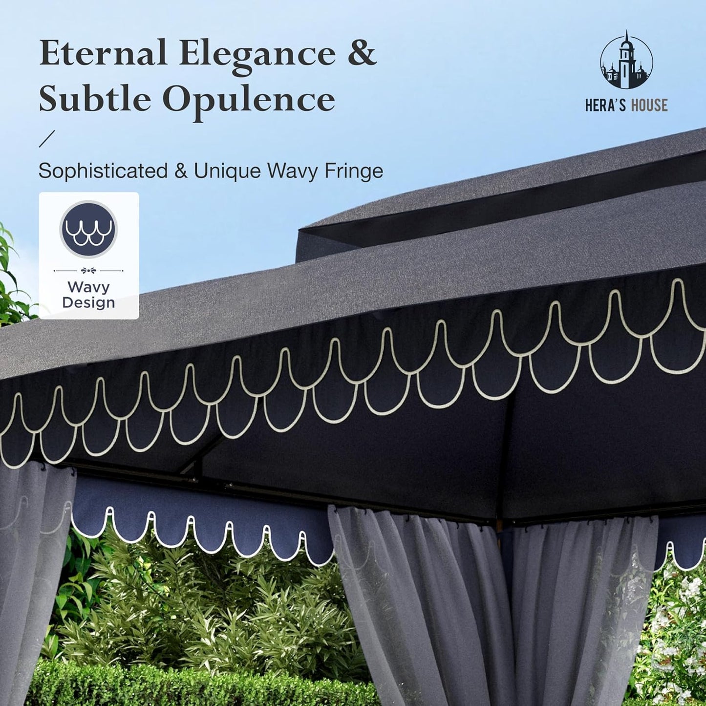 10x13 Outdoor with Screened Double Roof Heavy-Duty Patio Canopy Tent Dark Blue
