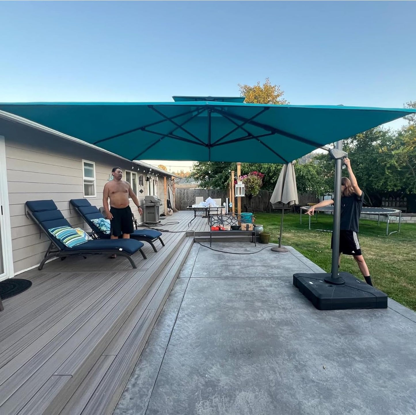 12ft Patio Umbrella with Base Large Outdoor Square Umbrella