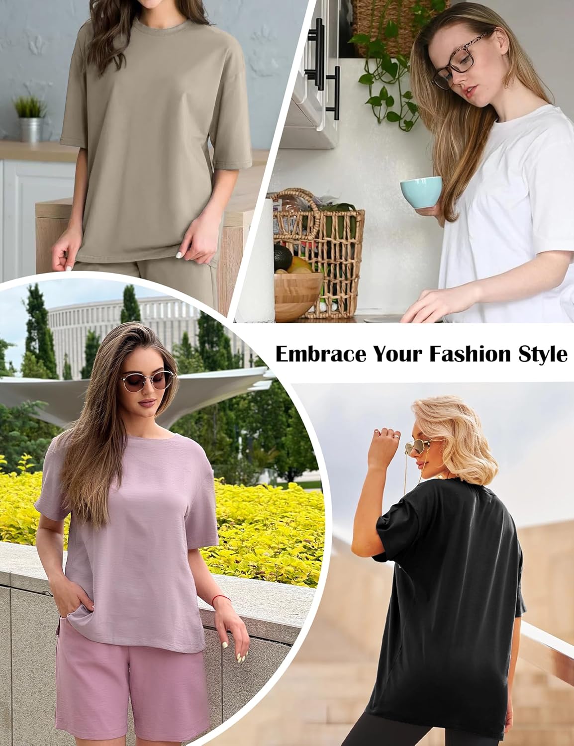 Oversized T-shirts for Women, Loose Fit Crew Neck Summer Baggy Tops Workout Tees Plus Size T Shirts