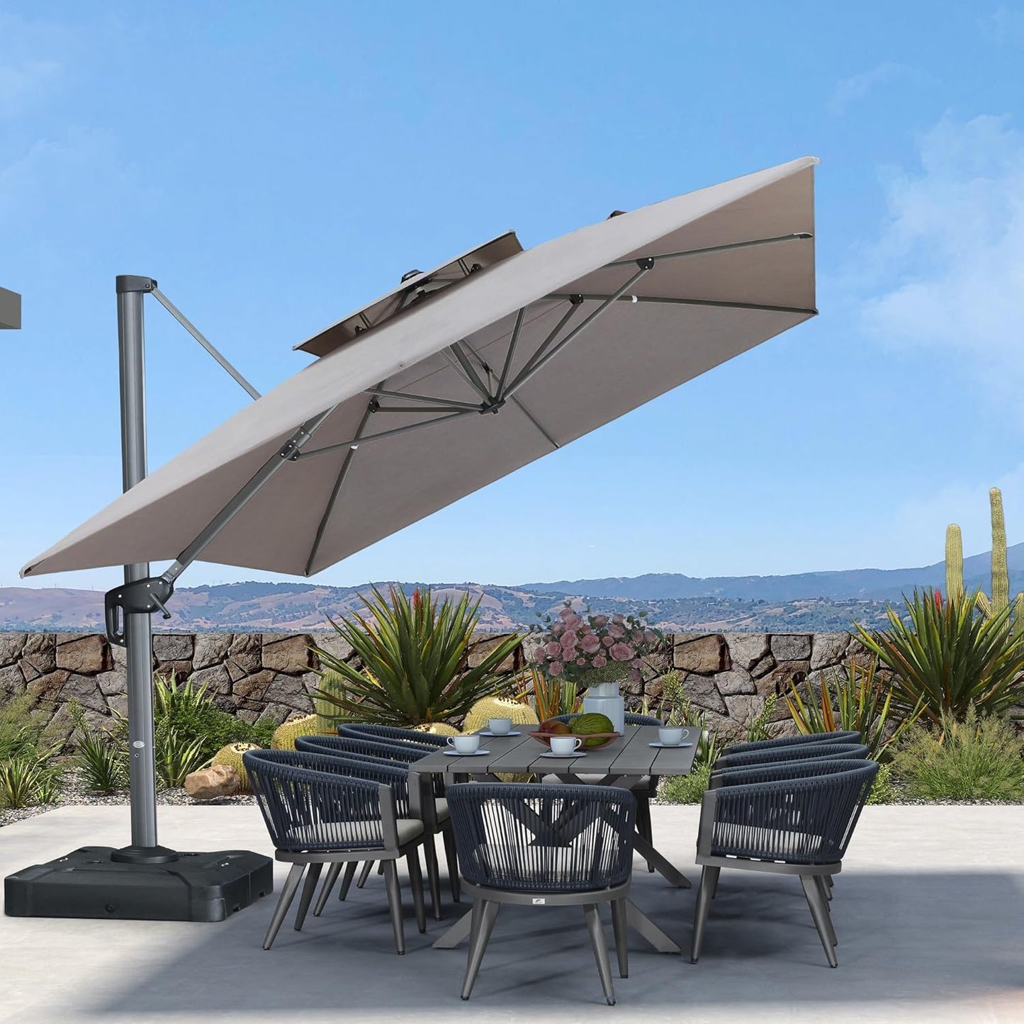 12ft Patio Umbrella with Base Large Outdoor Square Umbrella