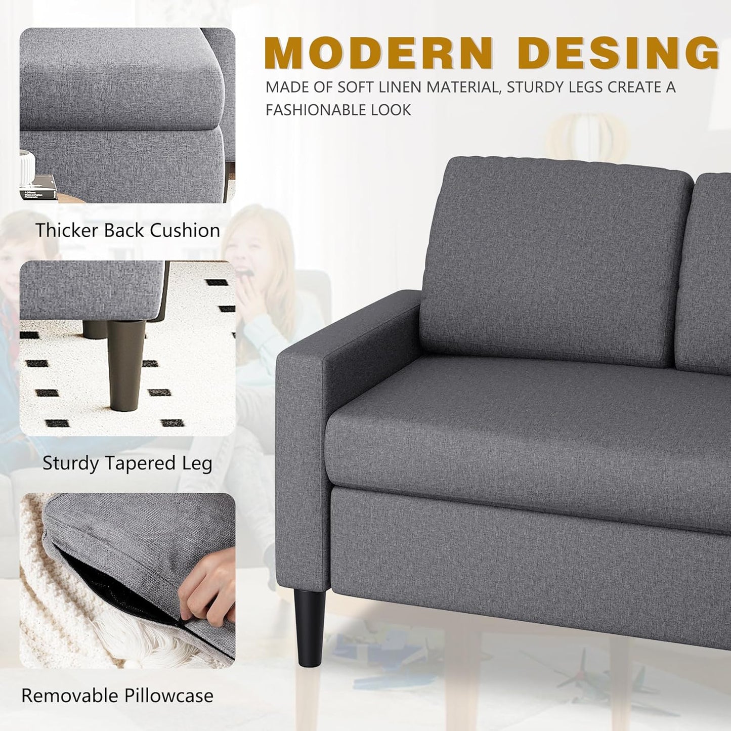 110 Inch U Shaped Sectional Sofa with Double Chaise Black