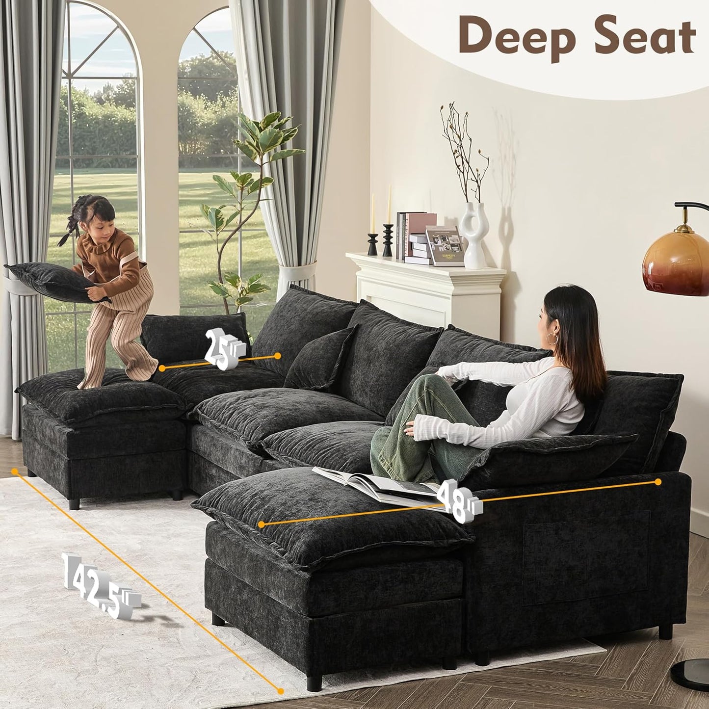 108" U Shaped Couch Modular Sectional Sofa