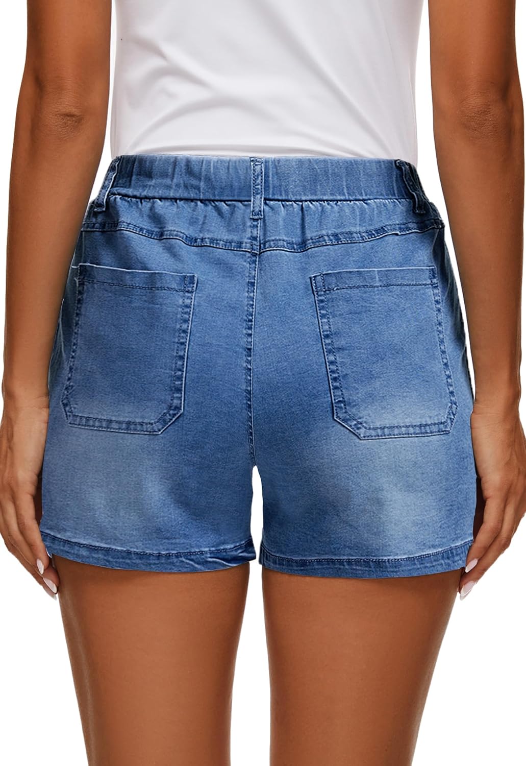 Womens Jean Shorts High Waisted Summer Cotton Elastic Waist Denim Shorts with Pockets
