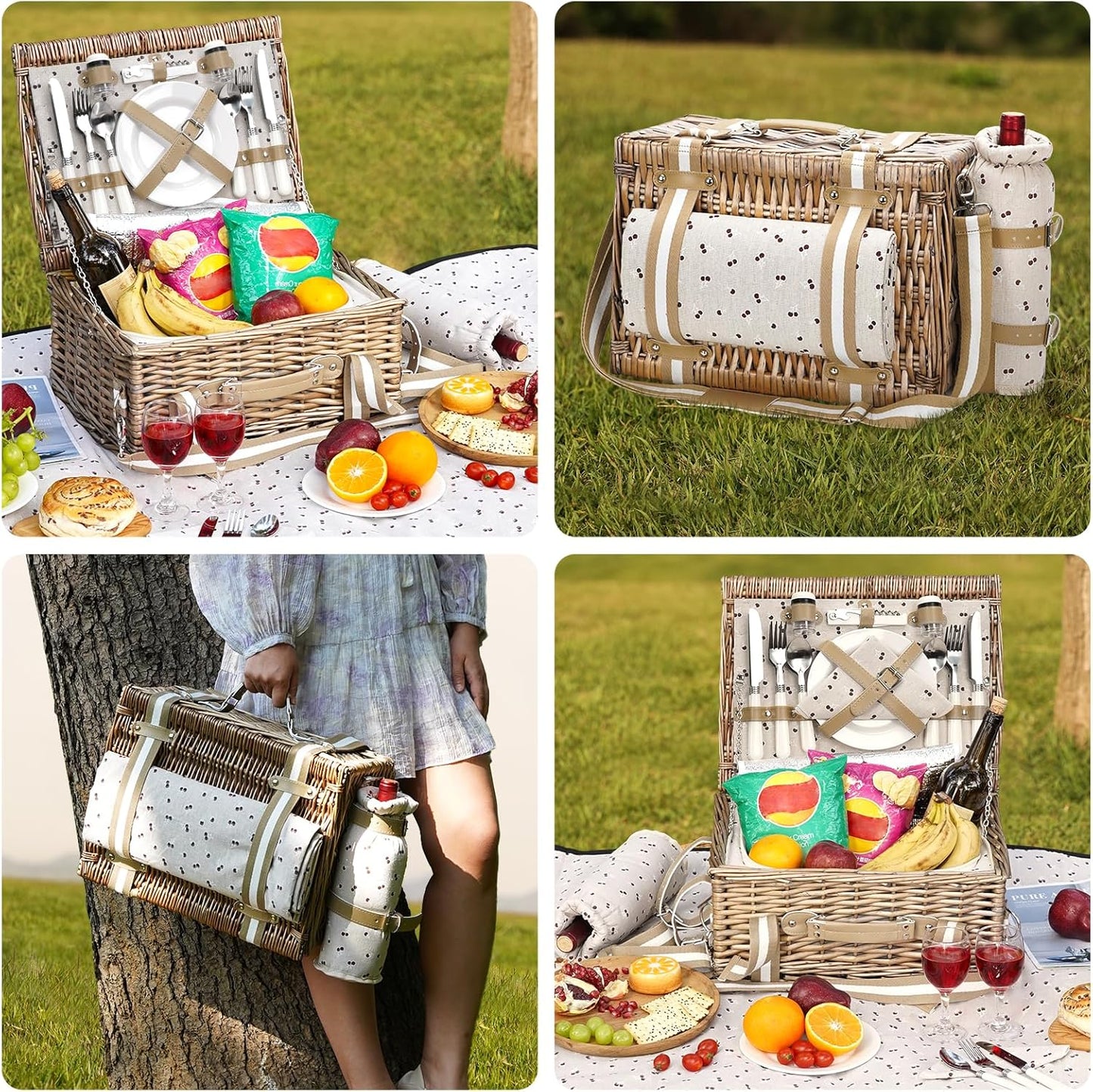 19Pcs Picnic Basket for 2 with Blanket