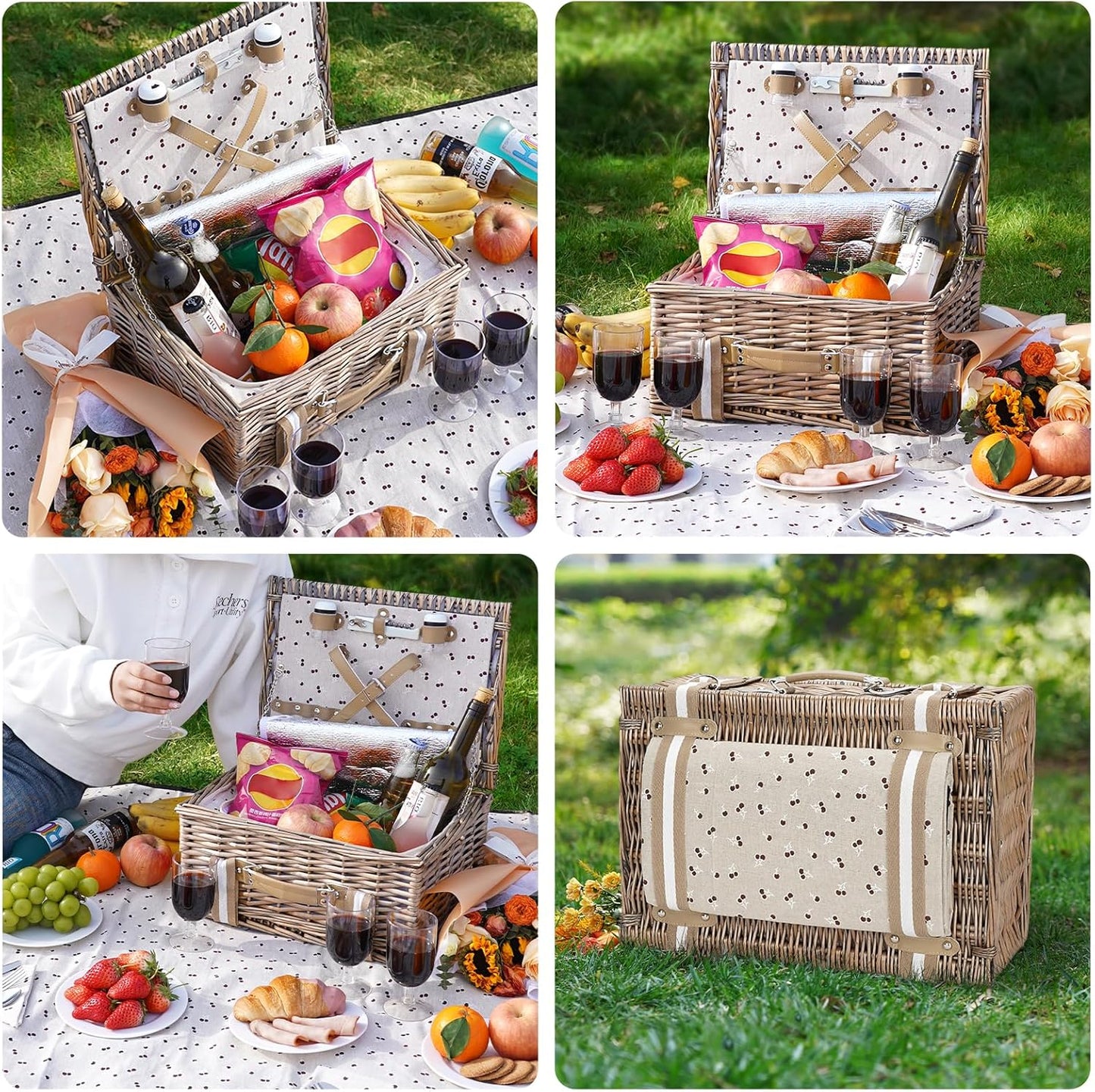 19Pcs Picnic Basket for 2 with Blanket