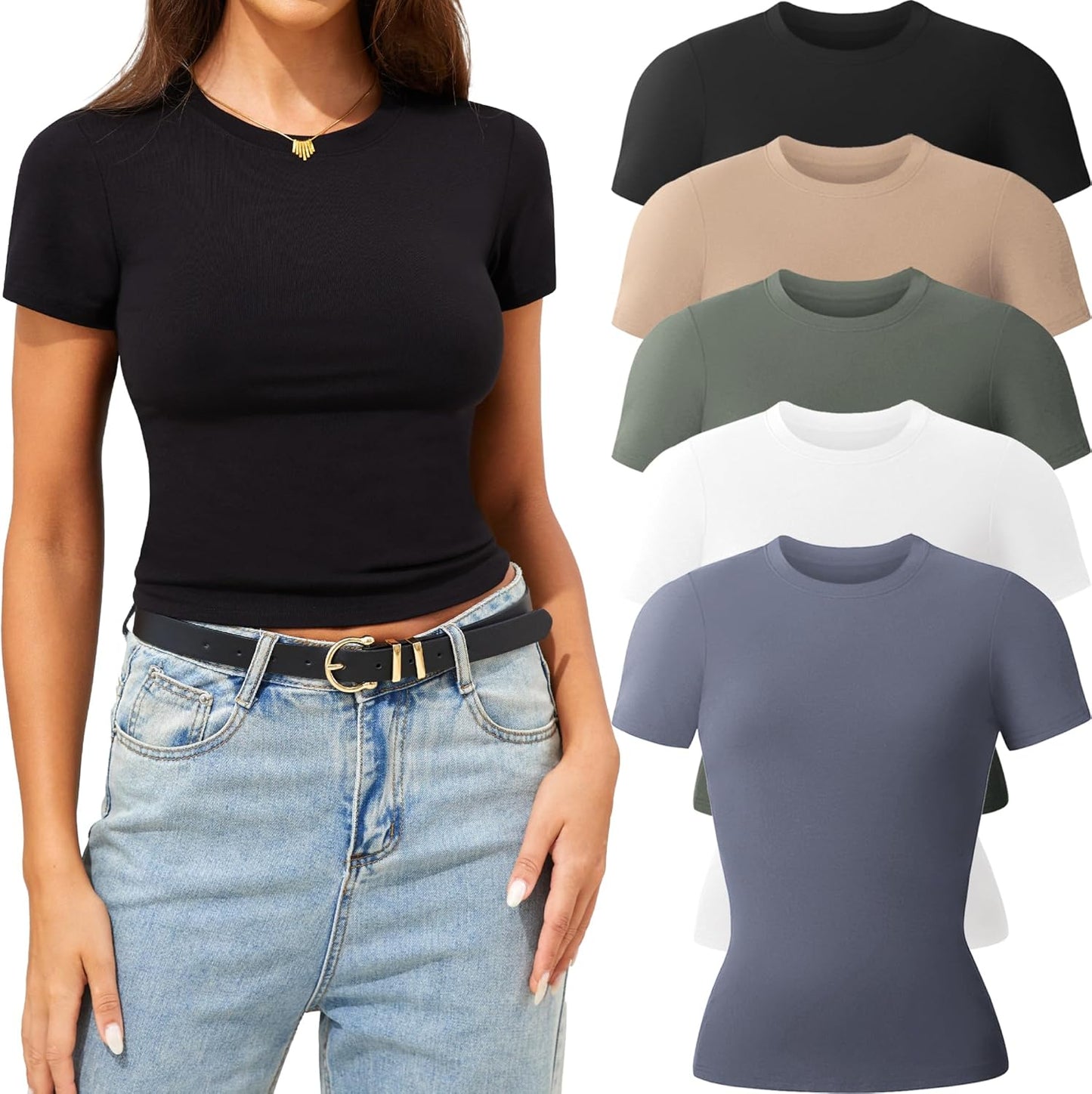 5 Pack Womens T Shirts Crew Neck Short Sleeve Shirts
