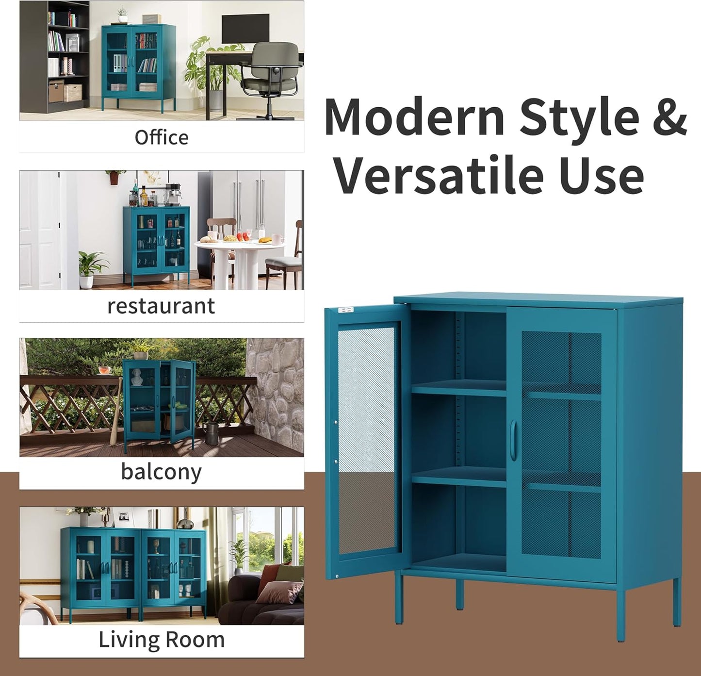 2 Door Storage Sideboard Metal Storage Cabinet with 2 Adjustable Shelf
