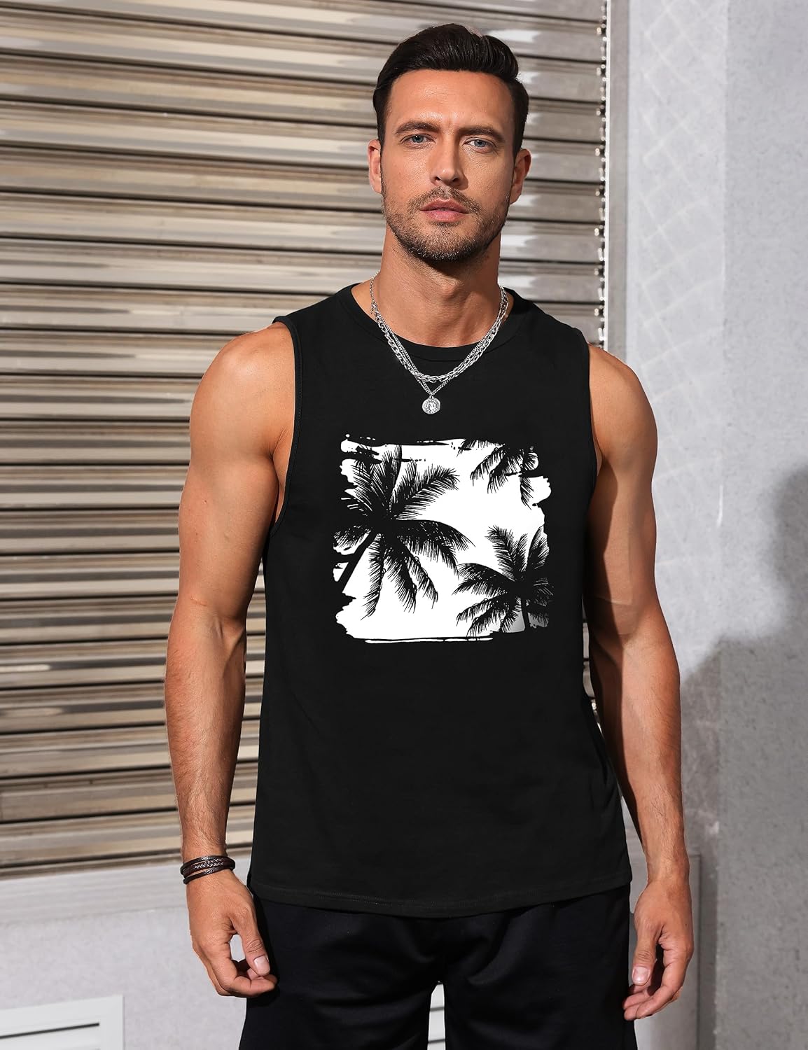Mens Tank Tops Beach Summer Sleeveless Shirts Graphic Palm Tree Vacation
