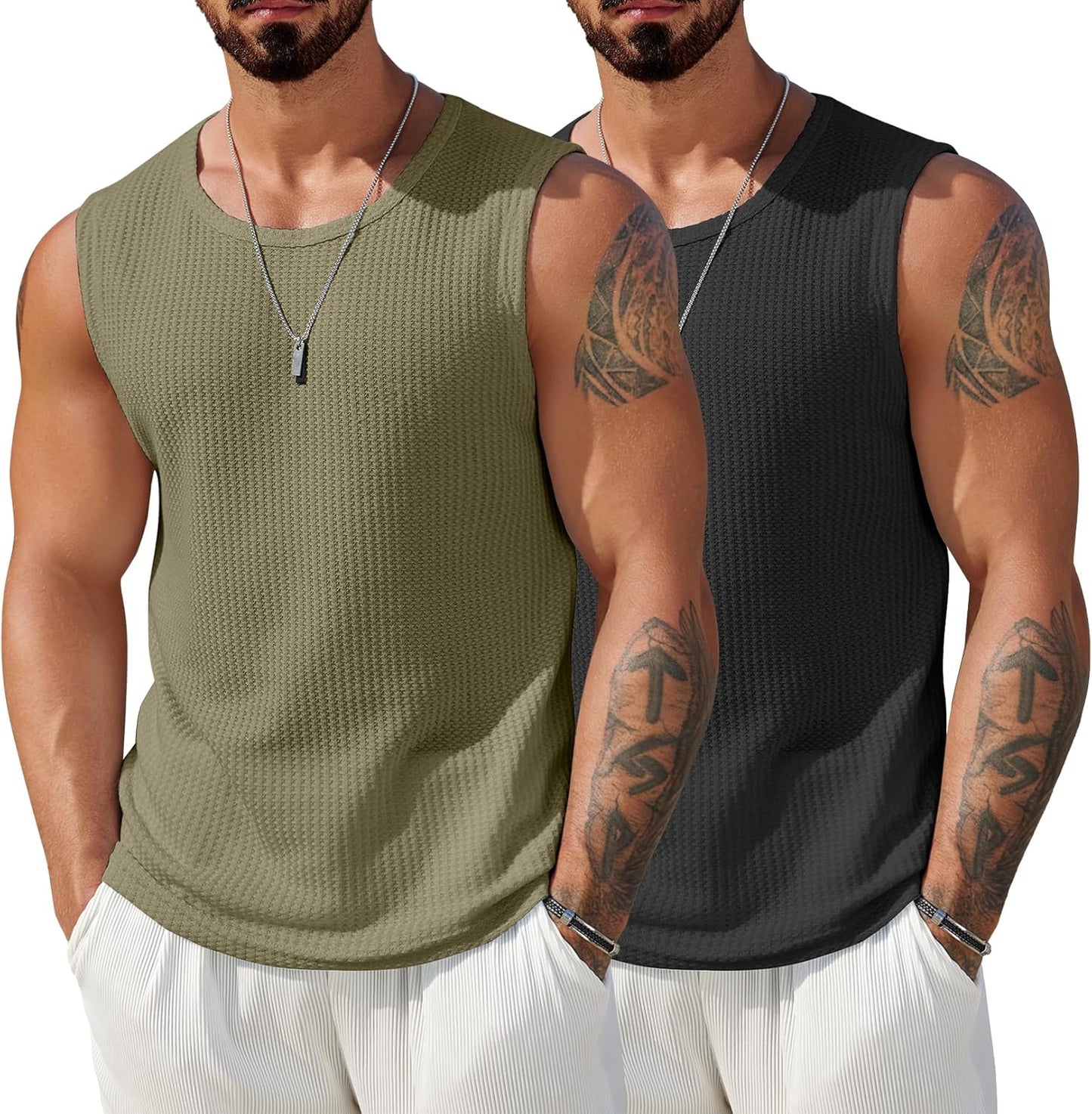 Mens Casual Tank Tops Waffle Knit Sleeveless Shirt Breathable Tank Shirts