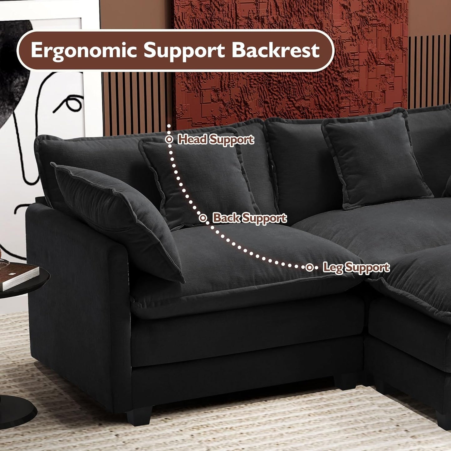 146" U-Shaped Modern Sofa Modular Sectional Cloud Couch