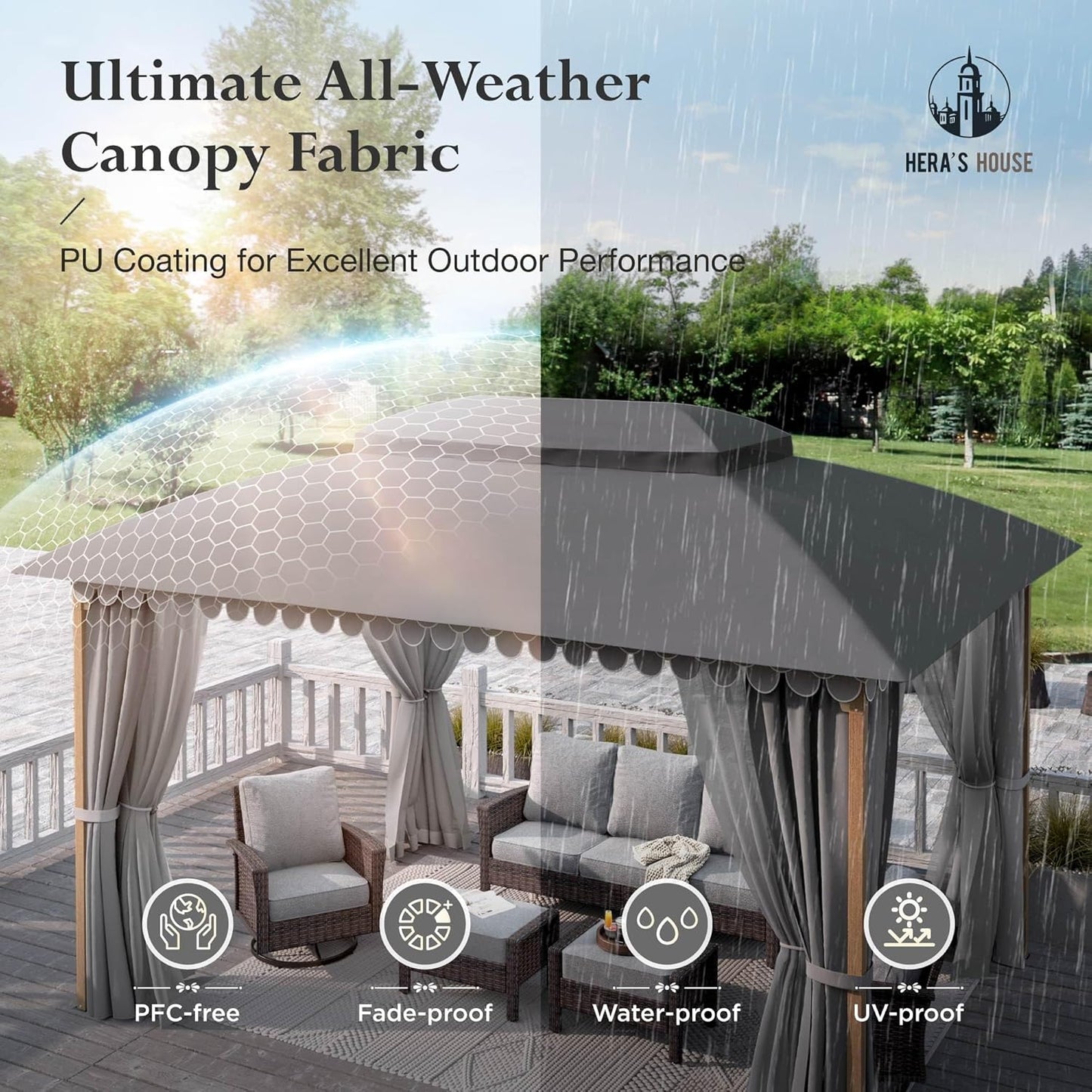 10x13 Outdoor with Screened Double Roof Heavy-Duty Patio Canopy Tent Dark Blue