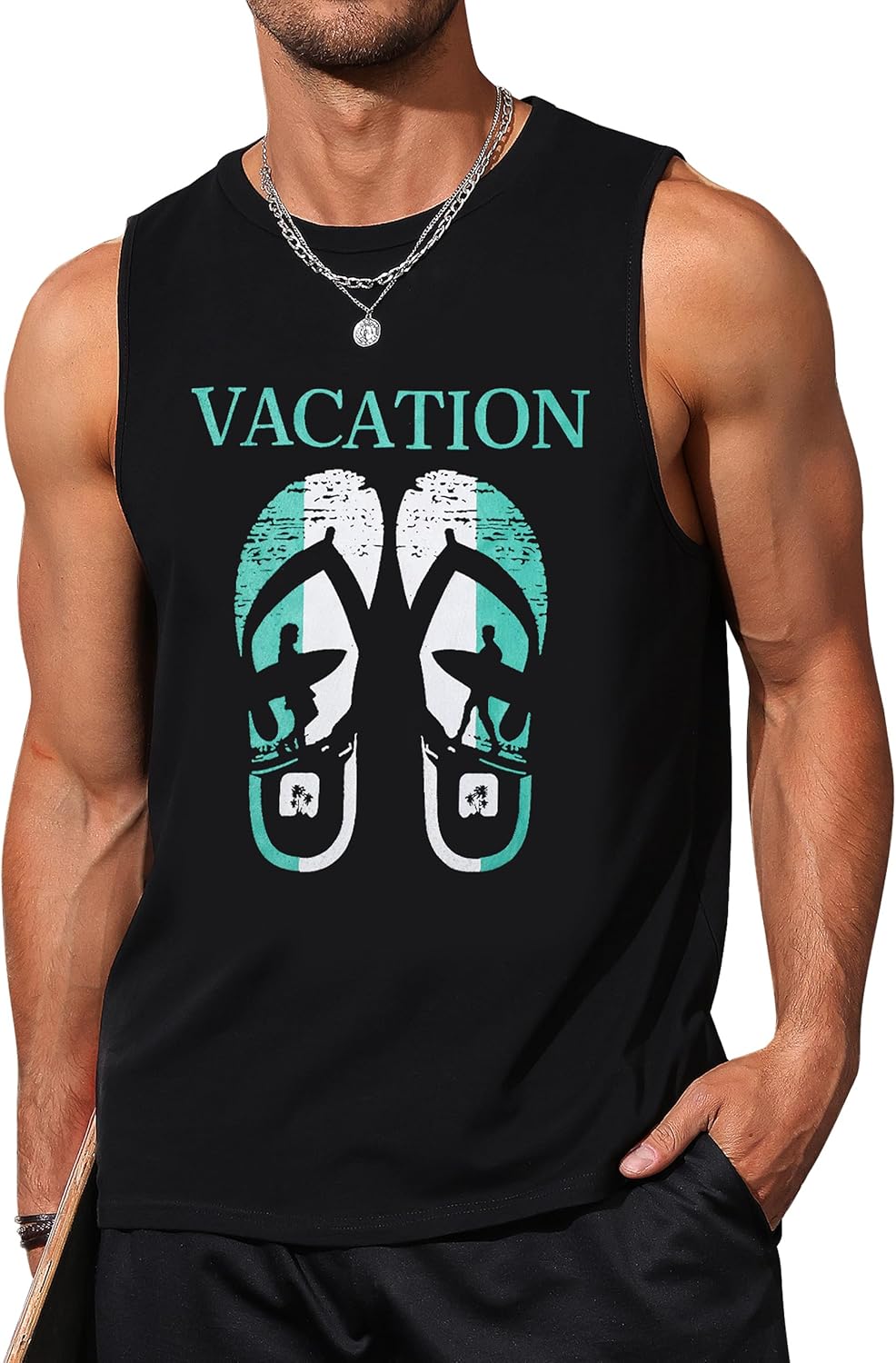 Mens Tank Tops Beach Summer Sleeveless Shirts Graphic Palm Tree Vacation