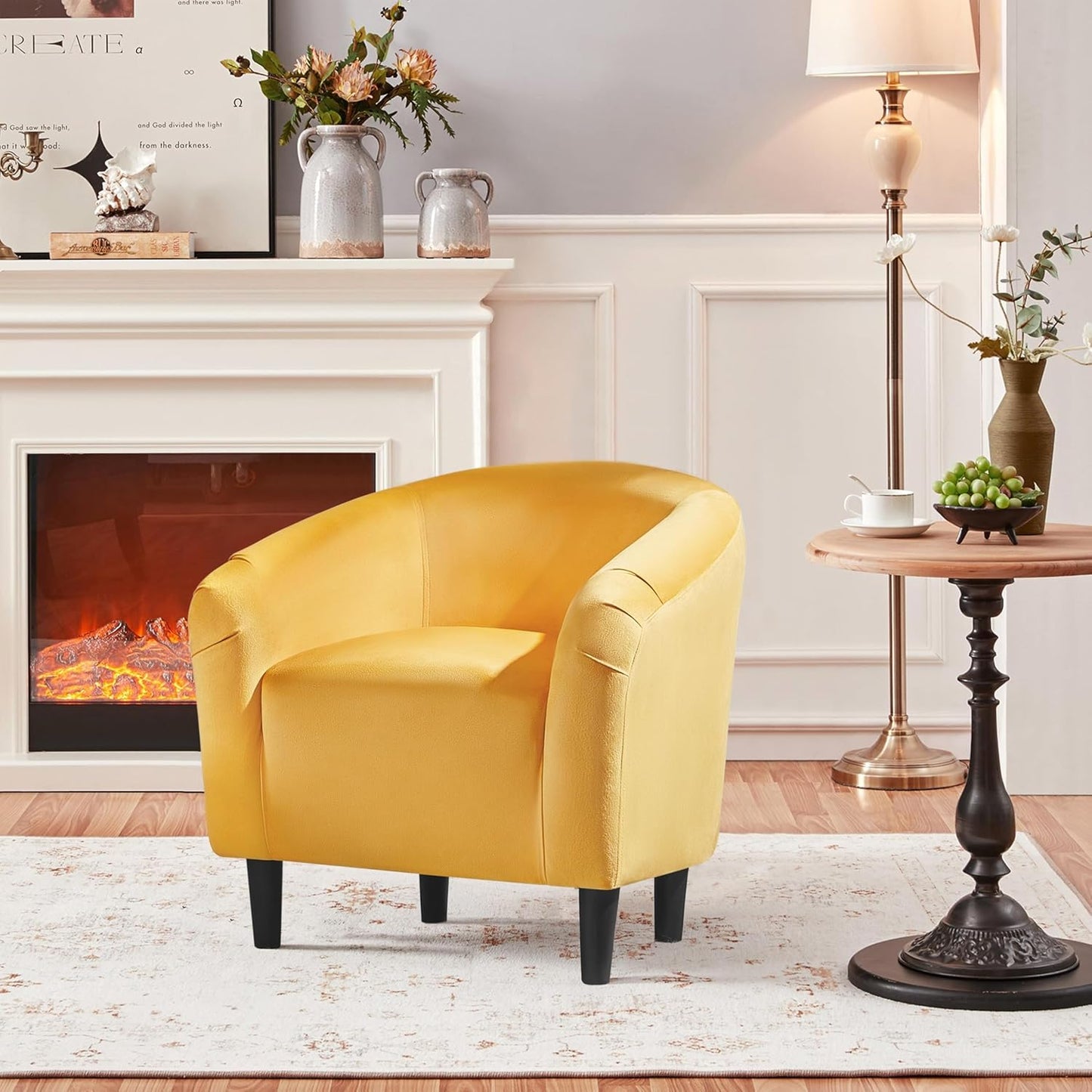 Yaheetech Accent Barrel Chair Boucle Fabric Club Chair
