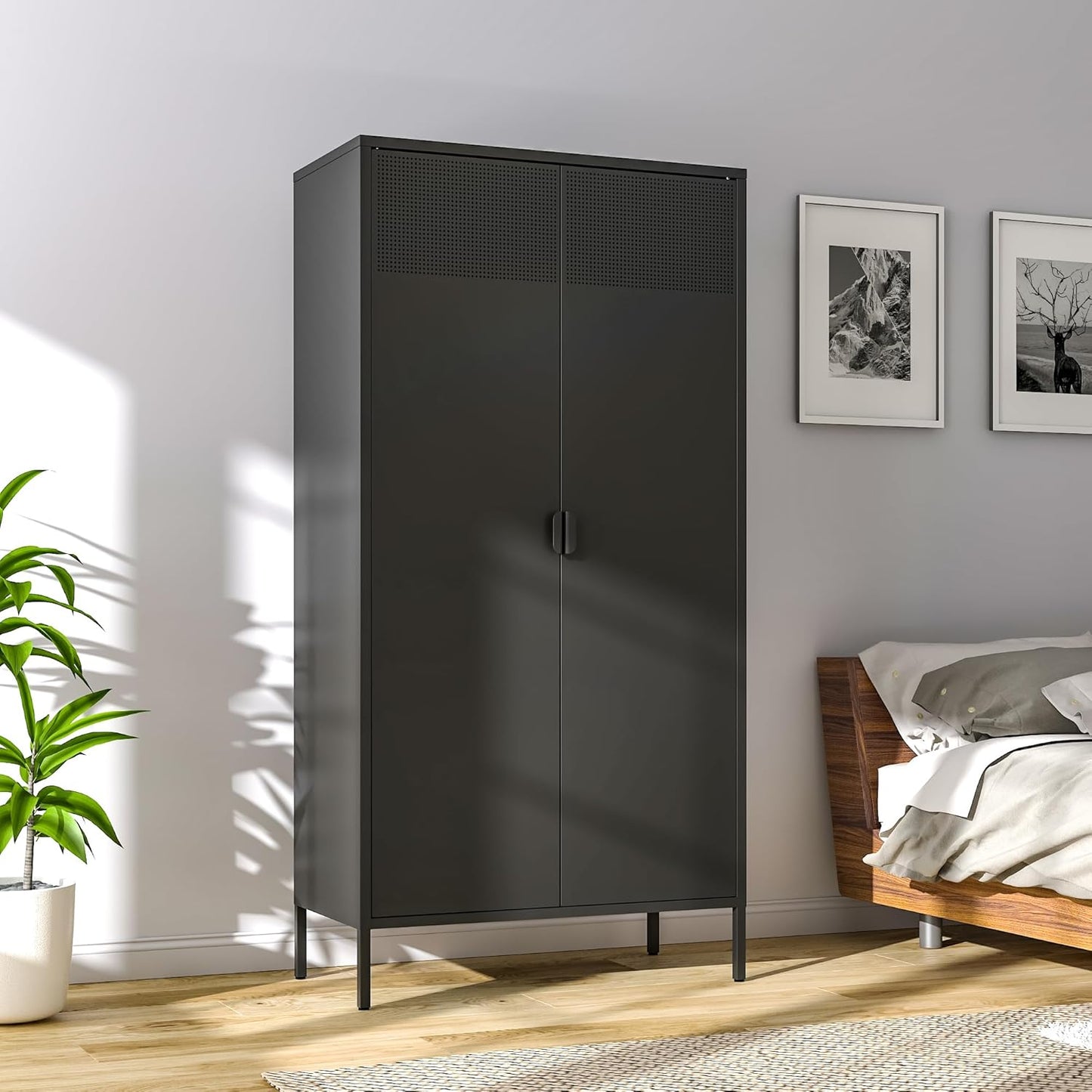 2 Door Storage Sideboard Metal Storage Cabinet with 2 Adjustable Shelf