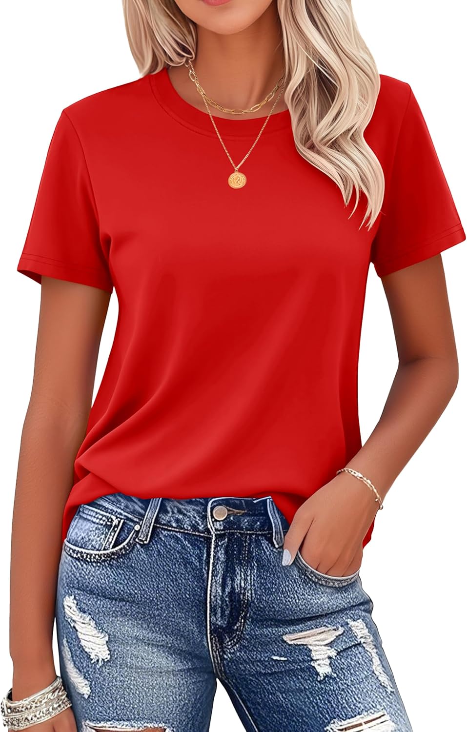 Women's Cotton T-Shirts Short-Sleeve Shirts Crew-Neck Tops