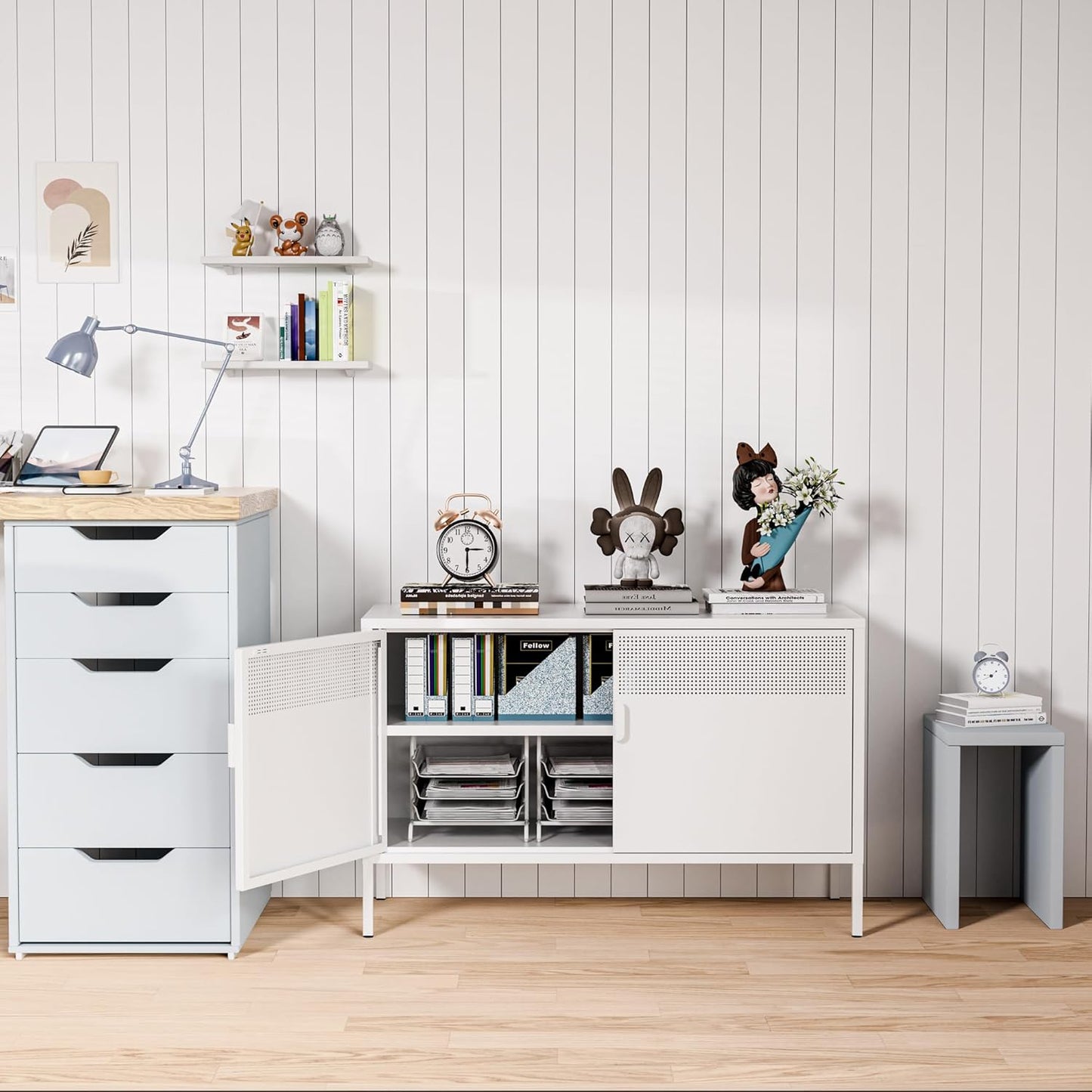 2 Door Storage Sideboard Metal Storage Cabinet with 2 Adjustable Shelf