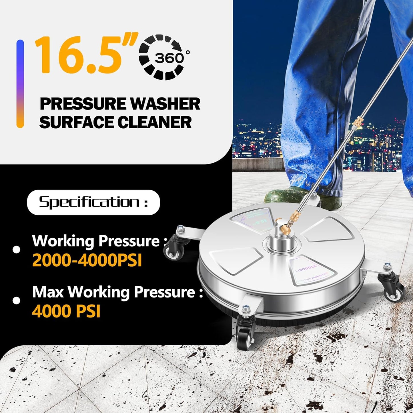 14" Pressure Washer Surface Cleaner with 4 Wheels