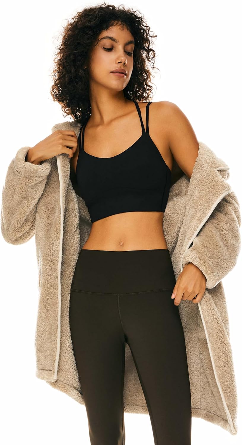 Women’s Fuzzy Fleece Faux Fur Jacket with Pockets Open Front