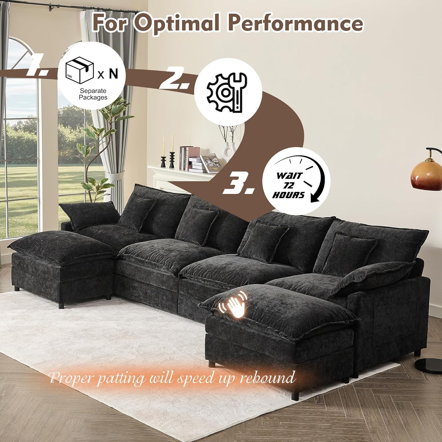 108" U Shaped Couch Modular Sectional Sofa