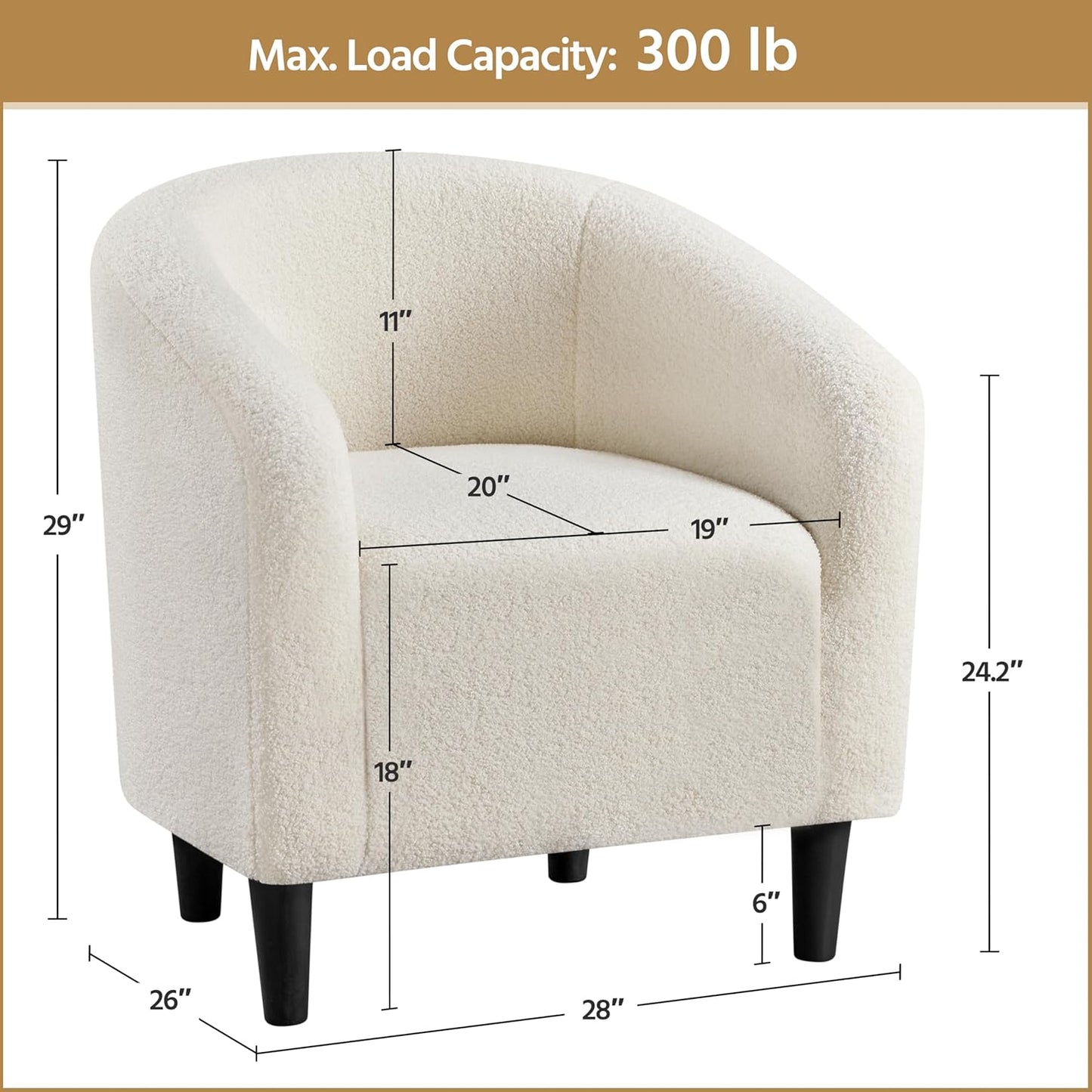 Yaheetech Accent Barrel Chair Boucle Fabric Club Chair