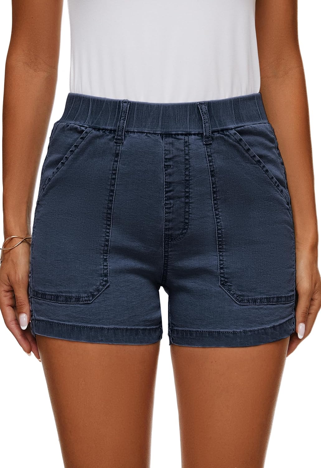 Womens Jean Shorts High Waisted Summer Cotton Elastic Waist Denim Shorts with Pockets