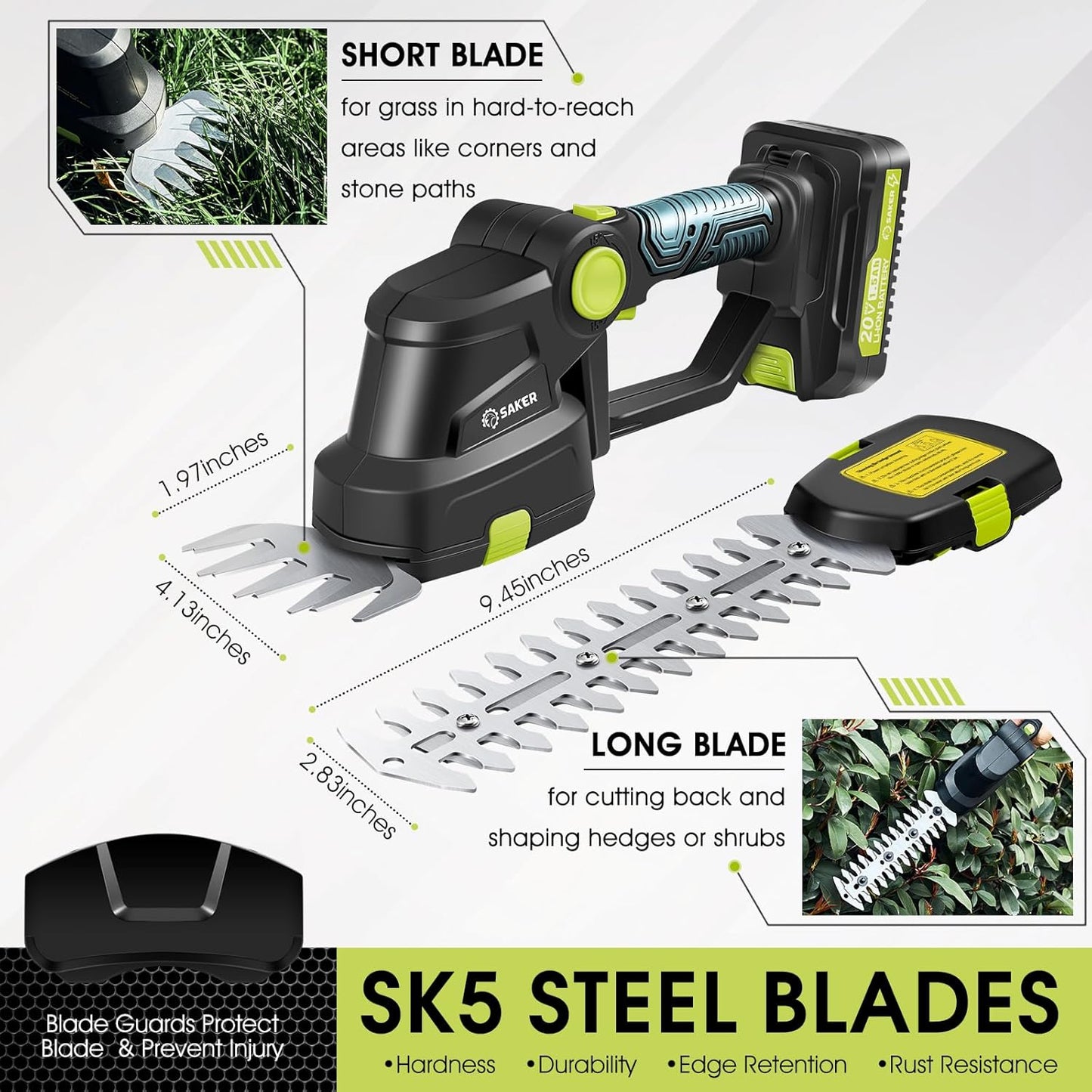 Saker Cordless Hedge Trimmer Electric Shrub Trimmer Grass Shears Handheld Grass Cutter