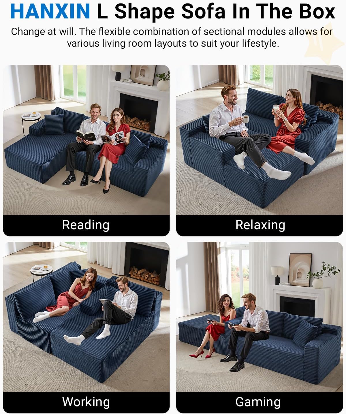 105 Inch Cloud Sectional Couch with Deep Seat