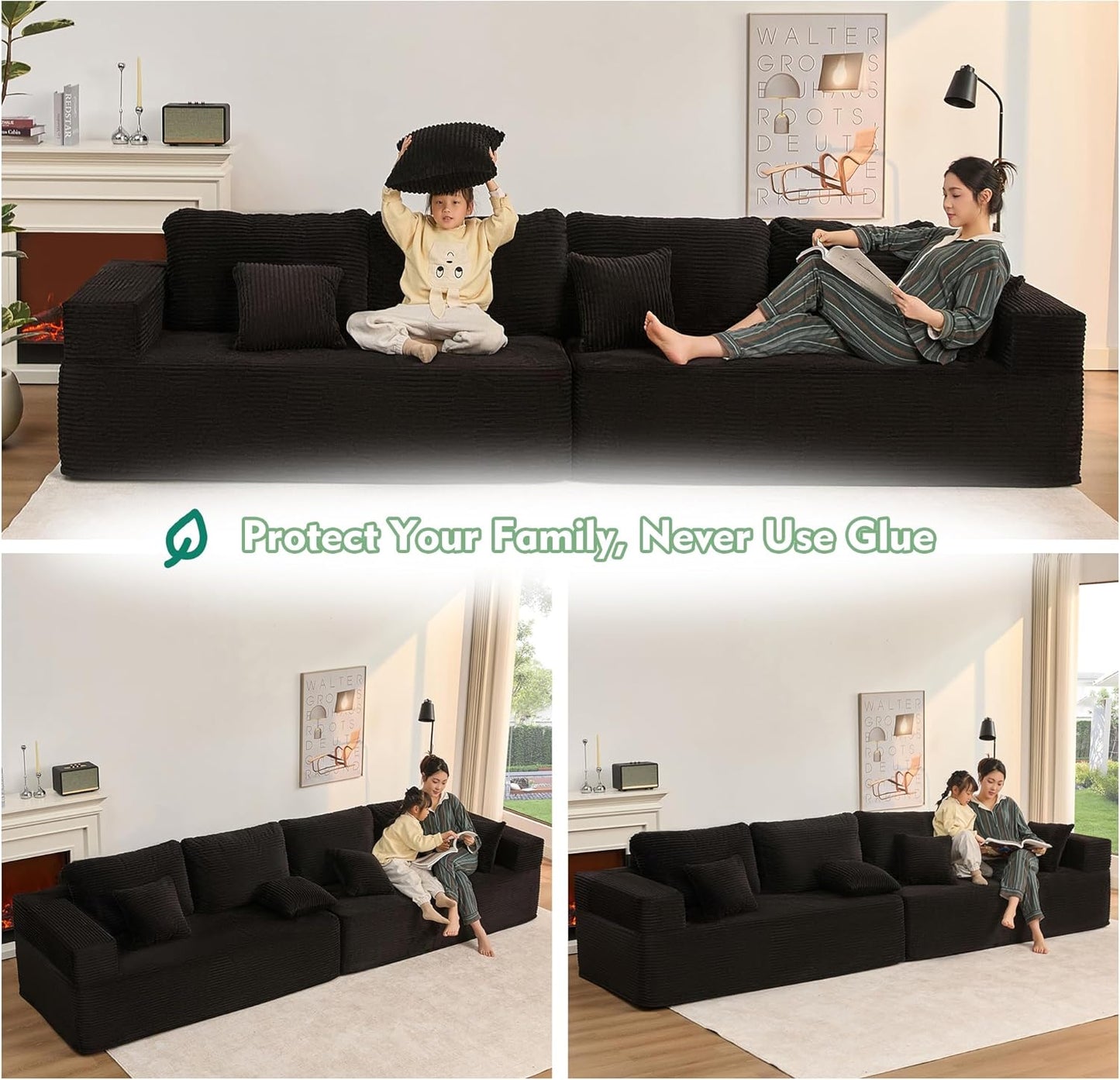107" Boneless Couch with Deep Seat Cloud Sectional Couch for Living Room