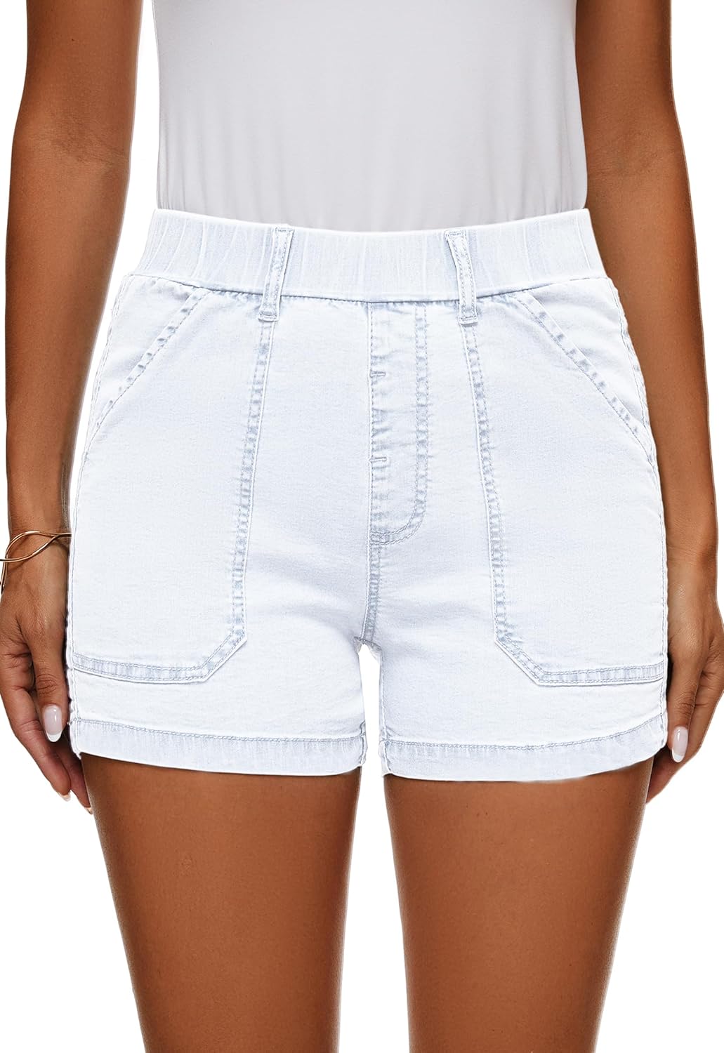 Womens Jean Shorts High Waisted Summer Cotton Elastic Waist Denim Shorts with Pockets